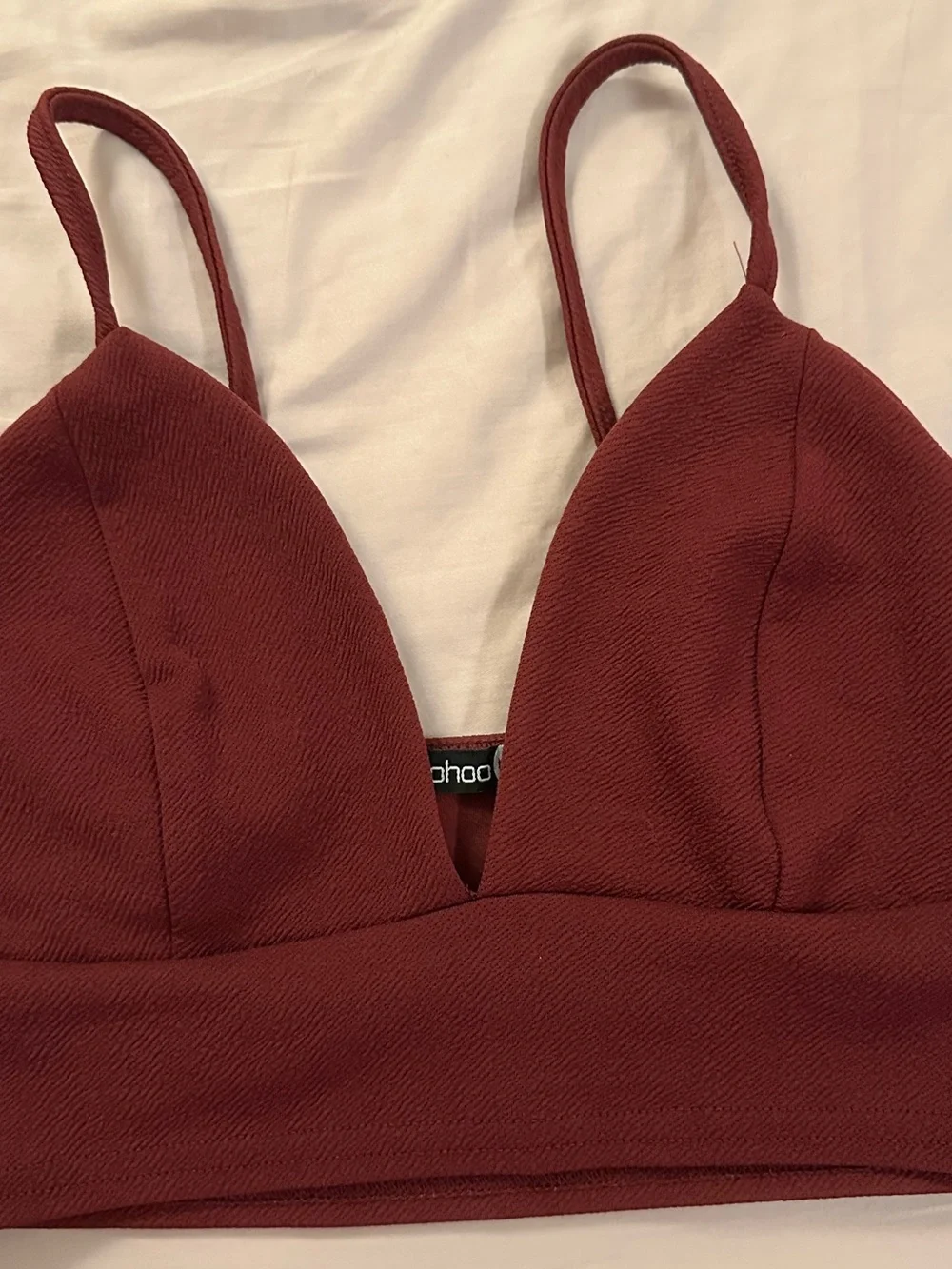 Boohoo Burgundy Matching Set Bralette & Wide-Leg Button-Front Pants